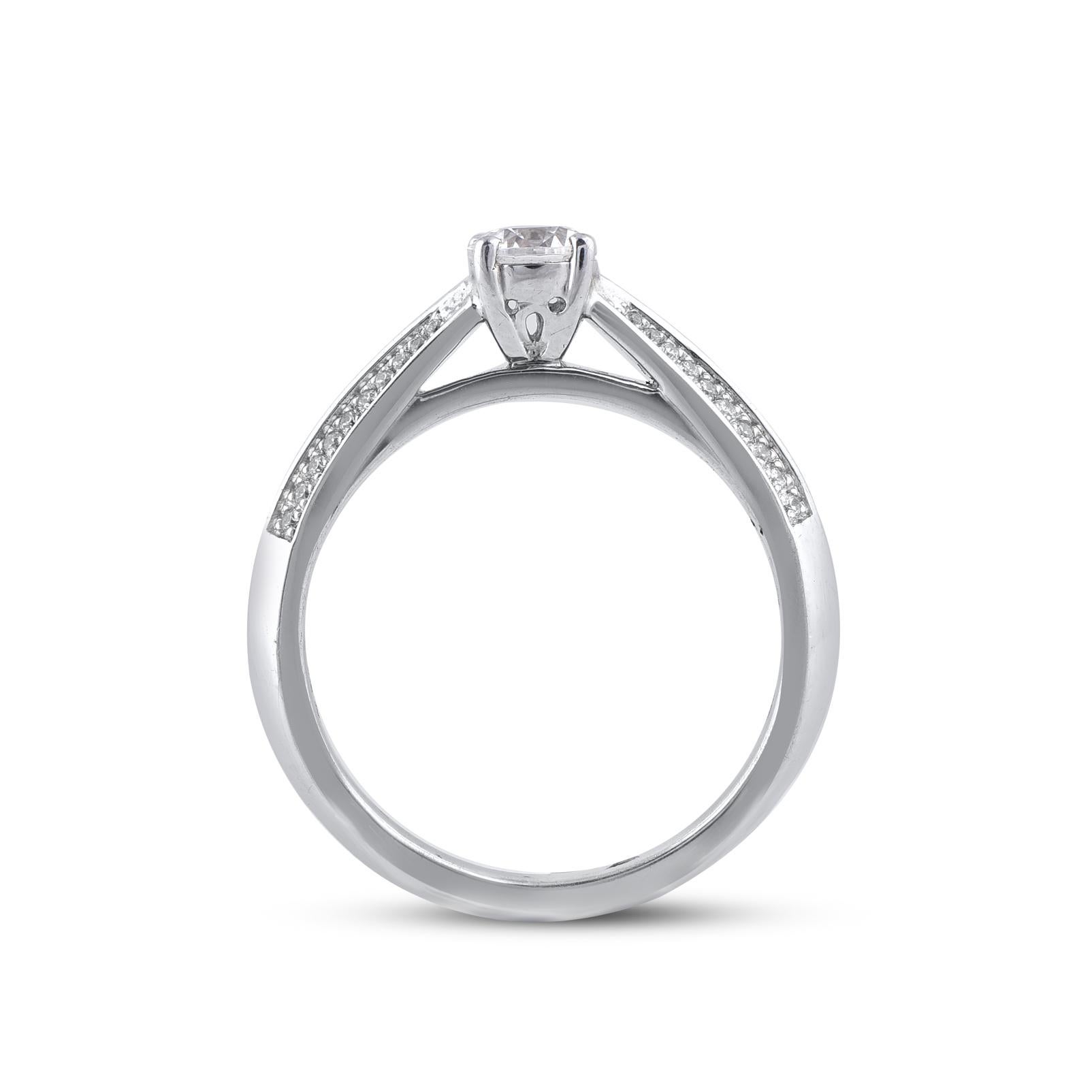Women's TJD 0.60 Carat Natural Round Cut Diamond 14 Karat White Gold Engagement Ring For Sale