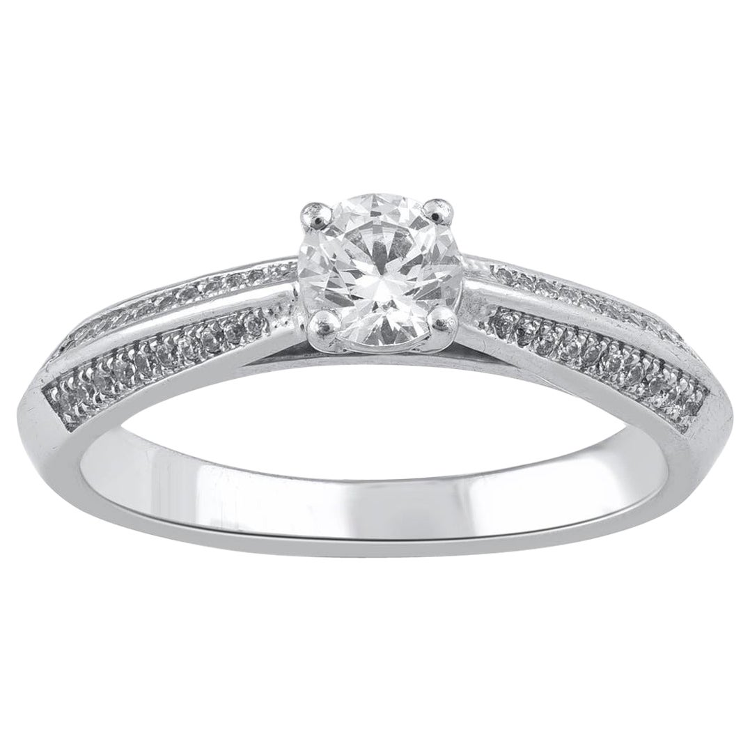 Bague de fiançailles en or blanc 14 carats avec diamants naturels taille ronde de 0,60 carat TJD
