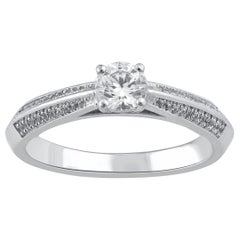 TJD 0.60 Carat Natural Round Cut Diamond 14 Karat White Gold Engagement Ring