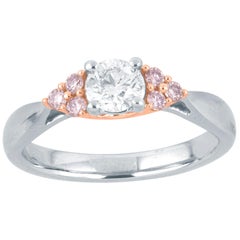 TJD 0.60 Ct Nat Pink Rosé/White Diamond 18Kt 2-Tone Gold Trefoil Engagement Ring