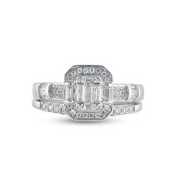 Ensemble de bague de mariage en or blanc 14 carats avec diamants taille ronde et baguette de 0,60 carat TJD