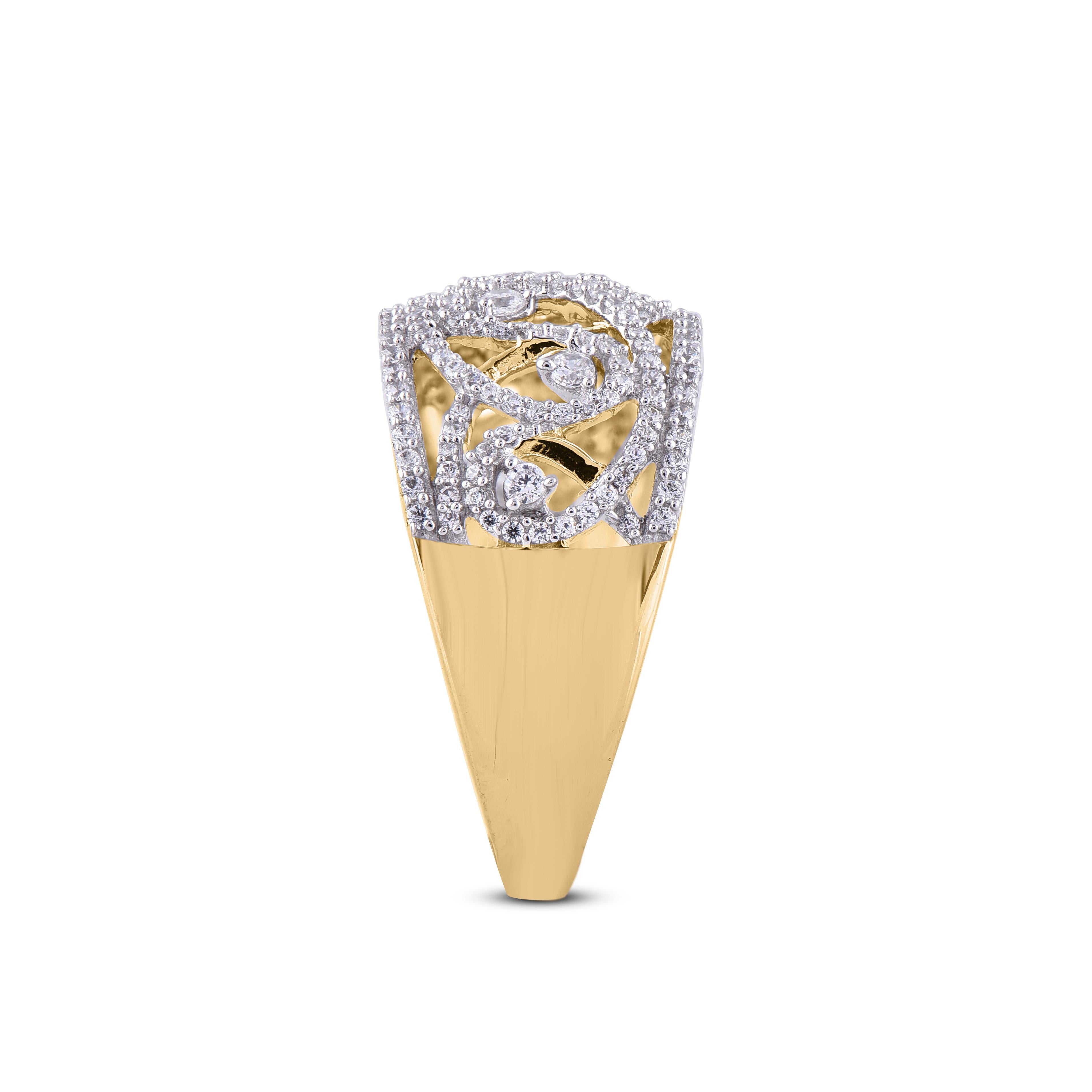 TJD Bague d'anniversaire à la mode en or jaune 14 carats avec diamants ronds de 0,60 carat Neuf - En vente à New York, NY