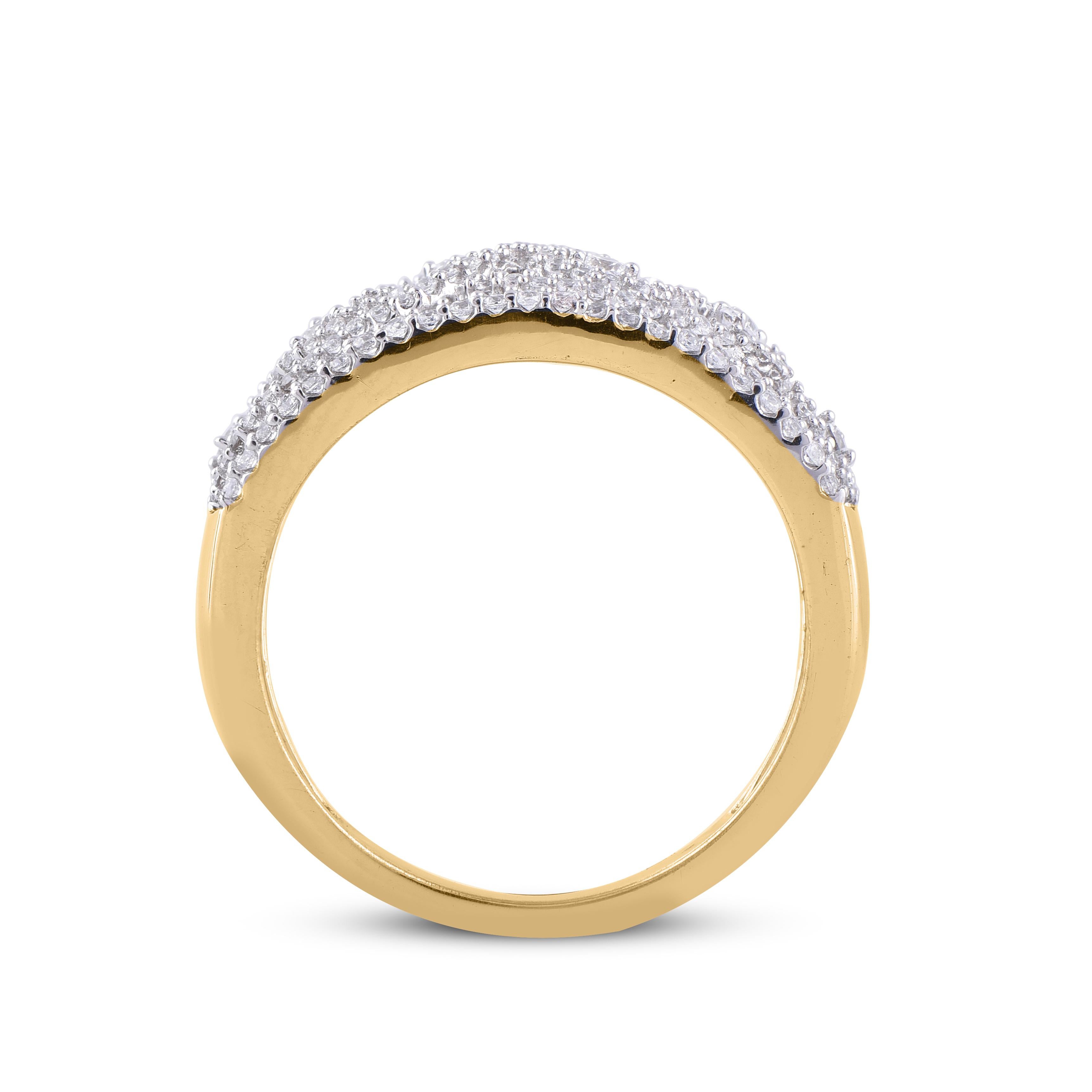 Women's TJD 0.60 Carat Round Diamond 14 Karat Yellow Gold Fashion Anniversary Band Ring For Sale