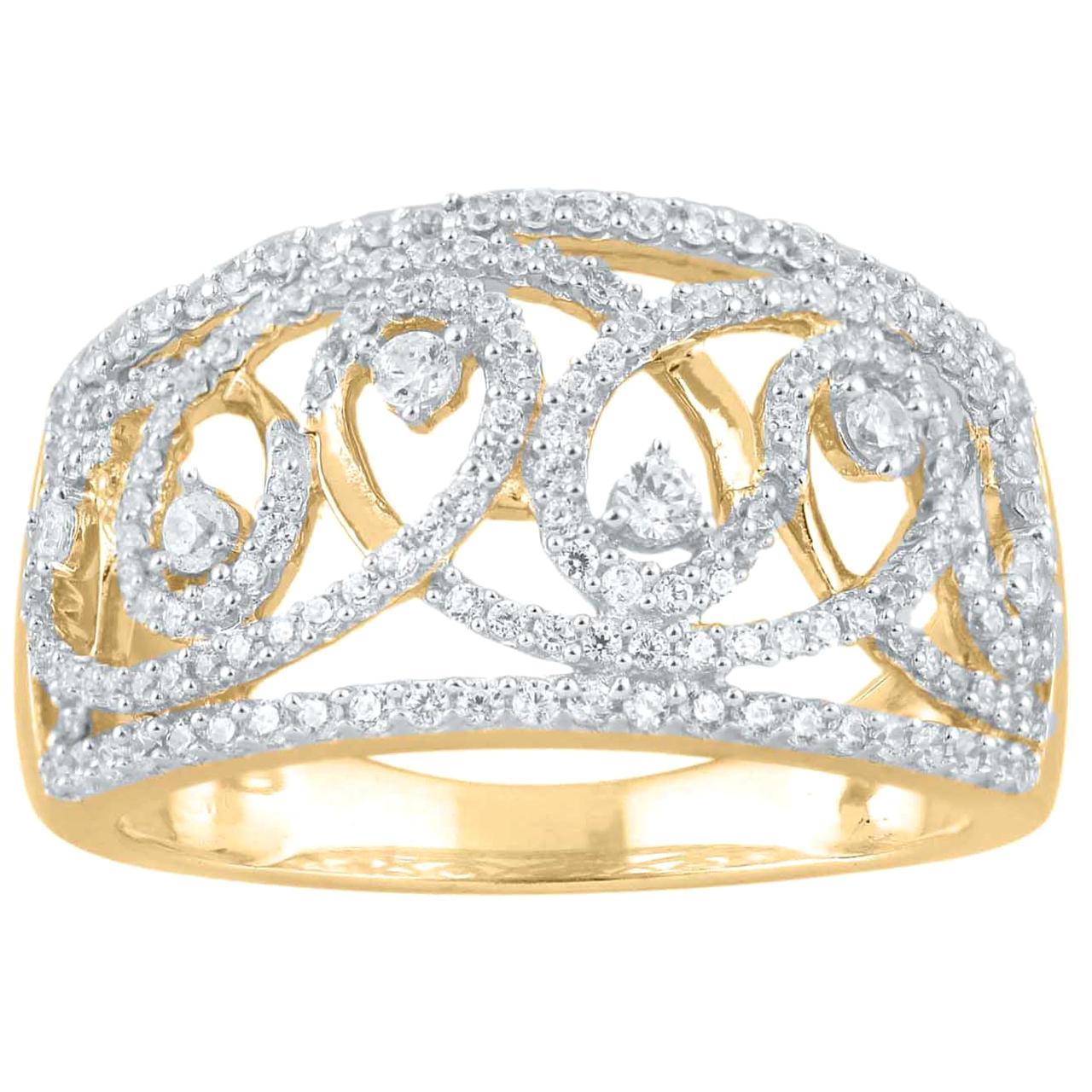 TJD 0.60 Carat Round Diamond 14 Karat Yellow Gold Fashion Anniversary Band Ring