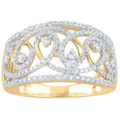 TJD Bague d'anniversaire à la mode en or jaune 14 carats avec diamants ronds de 0,60 carat