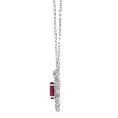 TJD 0.60 CT Diamond and 0.20 CT Oval Ruby 14KT White Gold Halo Pendant Necklace