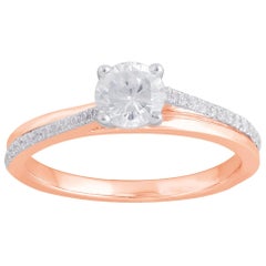 TJD 0.62 Carat Round Diamond 18 Karat Rose Gold Solitaire Twist Fashion Ring