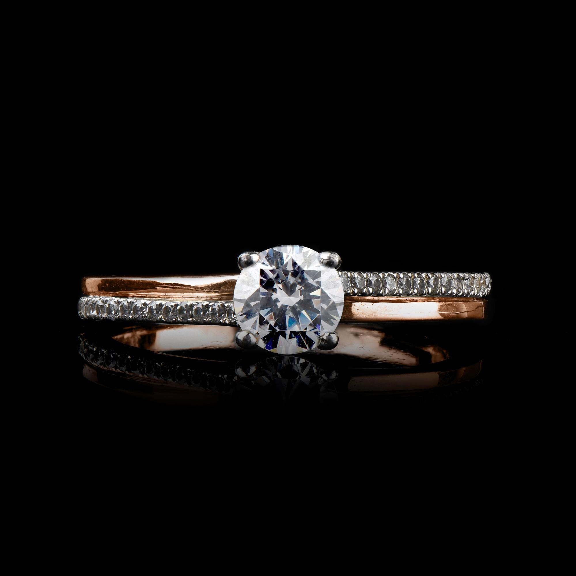 Round Cut TJD 0.62 Carat Round Diamond 18 Karat Rose Gold Solitaire Twist Fashion Ring For Sale