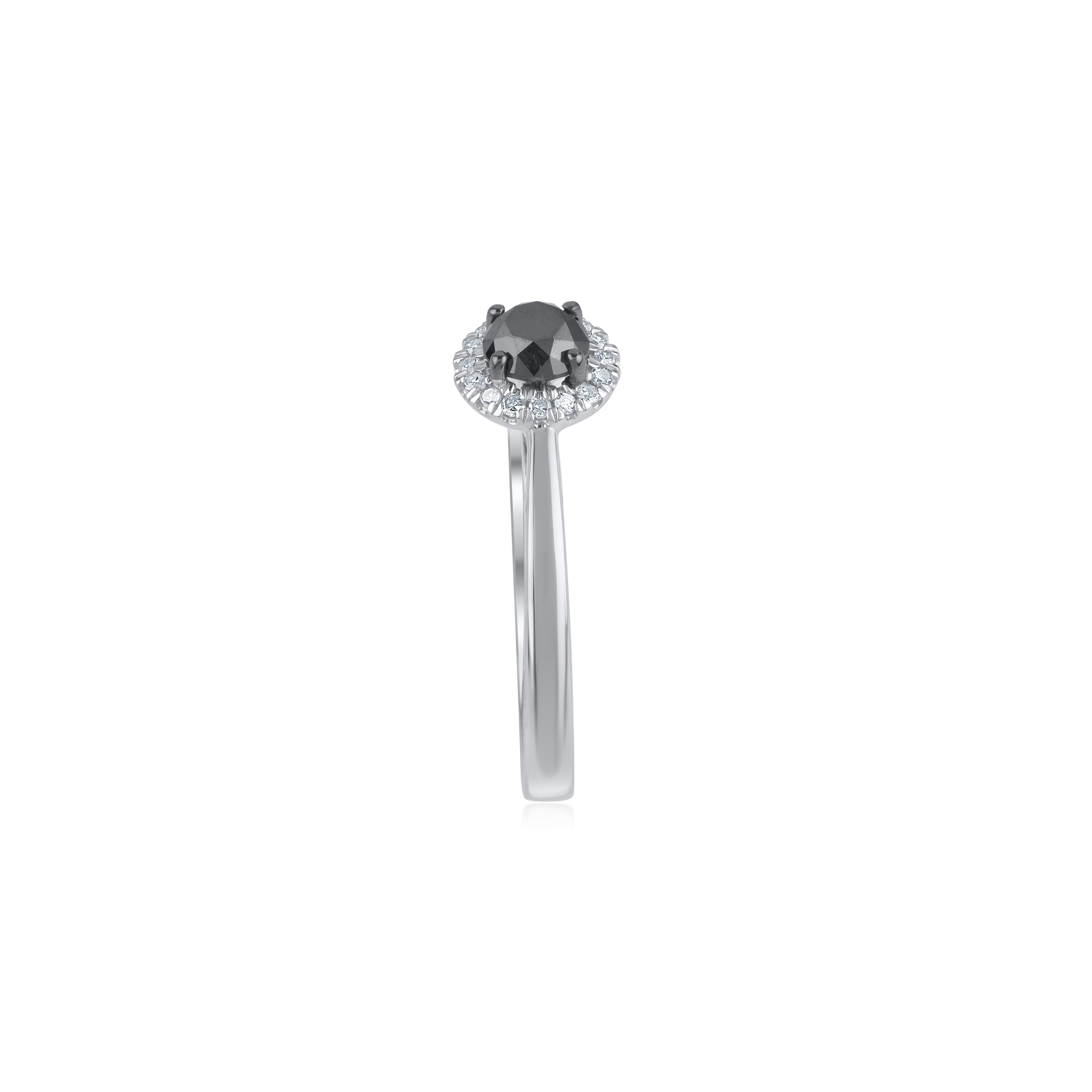 Round Cut TJD 0.63 Carat White Diamond and Treated Black Diamond 14KT White Gold Halo Ring For Sale