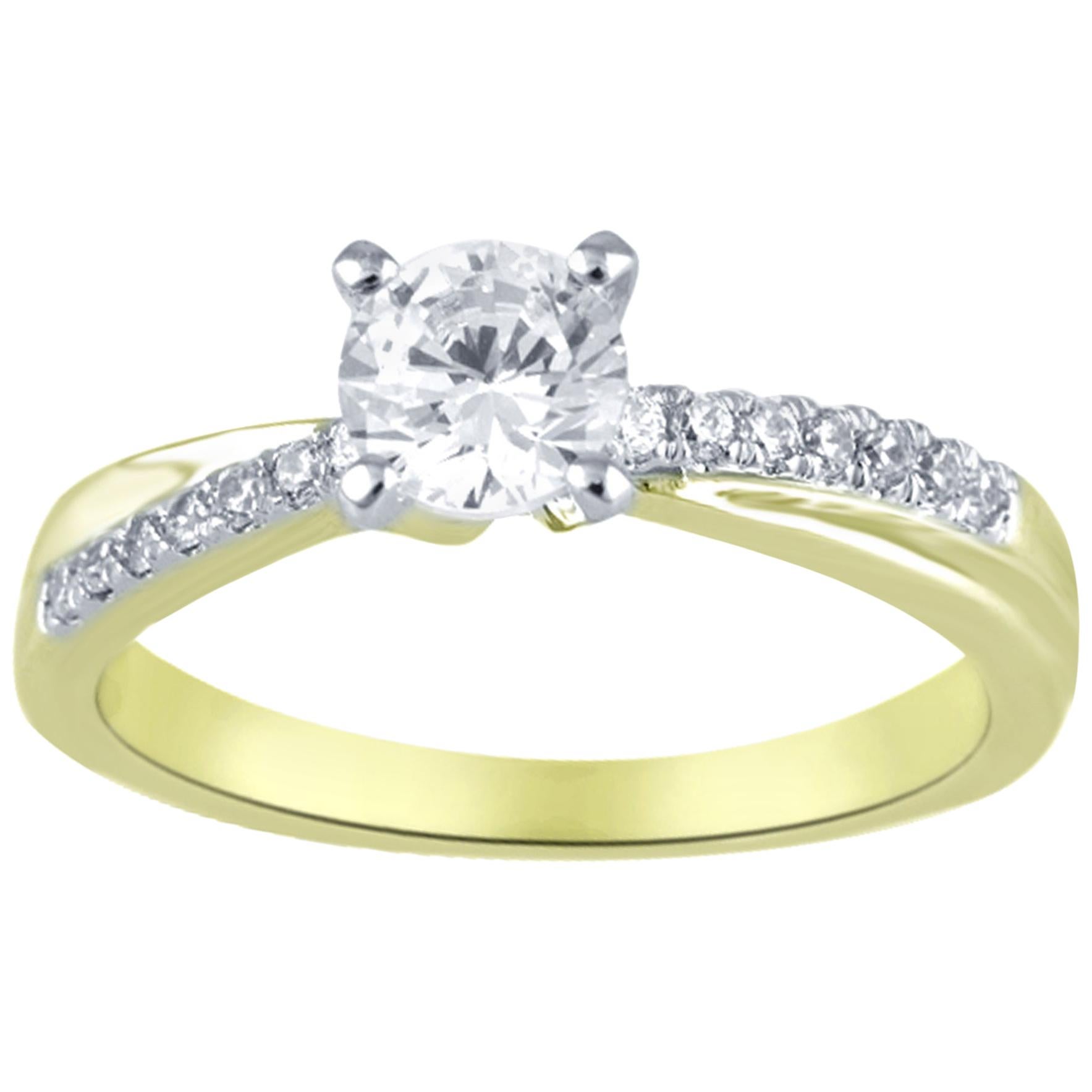 TJD 0.64 Carat Round Diamond 18 Karat Yellow Gold Designer Engagement Ring