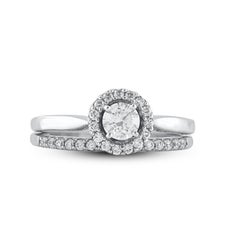 TJD 0,65 Karat Brillantschliff Diamant 14 Karat Weißgold Brautring Set