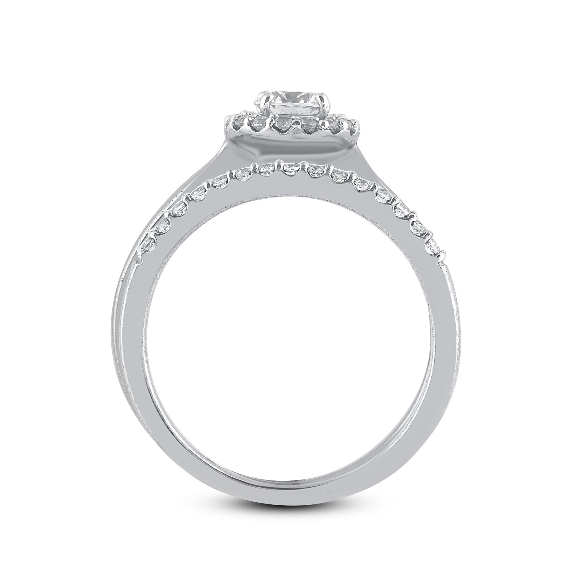 Women's TJD 0.65 Carat Brilliant Cut Diamond 14 Karat White Gold Bridal Ring Set For Sale