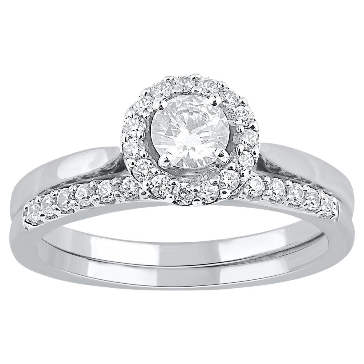 TJD 0.65 Carat Brilliant Cut Diamond 14 Karat White Gold Bridal Ring Set For Sale