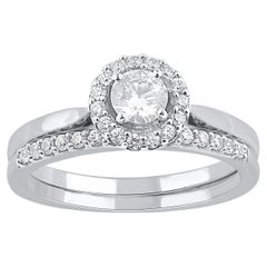 TJD 0.65 Carat Brilliant Cut Diamond 14 Karat White Gold Bridal Ring Set