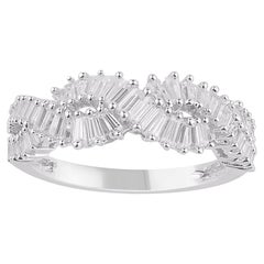 TJD 0.65 Carat Natural Baguette Diamond 14 Karat White Gold Twisted Band Ring