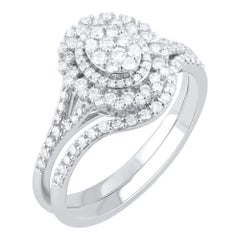 TJD 0.65 Carat Natural Round Cut Diamond 14 Karat White Gold Bridal Ring Set