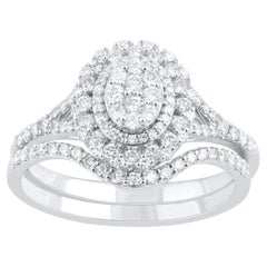 TJD 0.65 Carat Natural Round Cut Diamond 14 Karat White Gold Bridal Ring Set