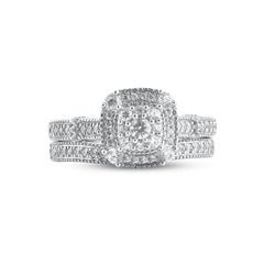 TJD 0.65 Carat Natural Round Cut Diamond 14KT White Gold Halo Bridal Ring Set