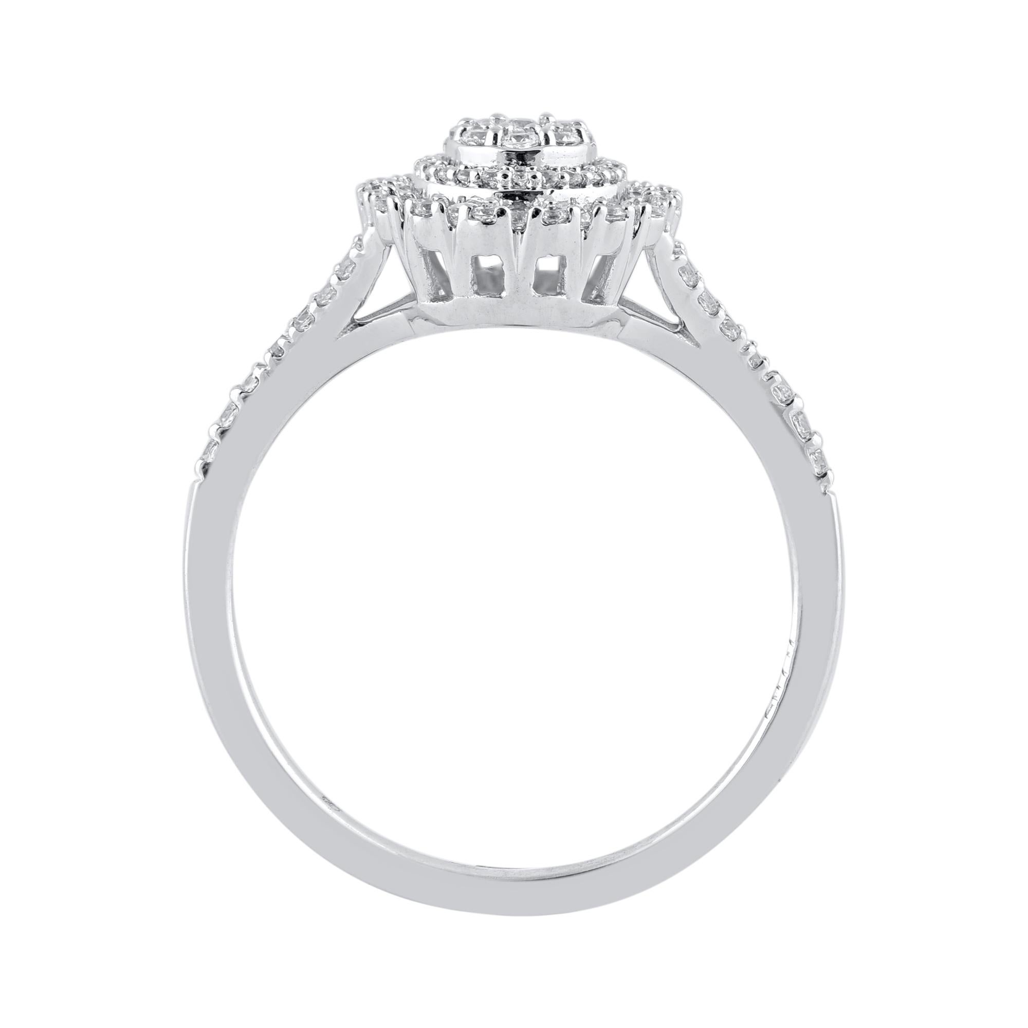 Modern TJD 0.65 Carat Natural Round Cut Diamond 18 Karat White Gold Bridal Ring Set For Sale