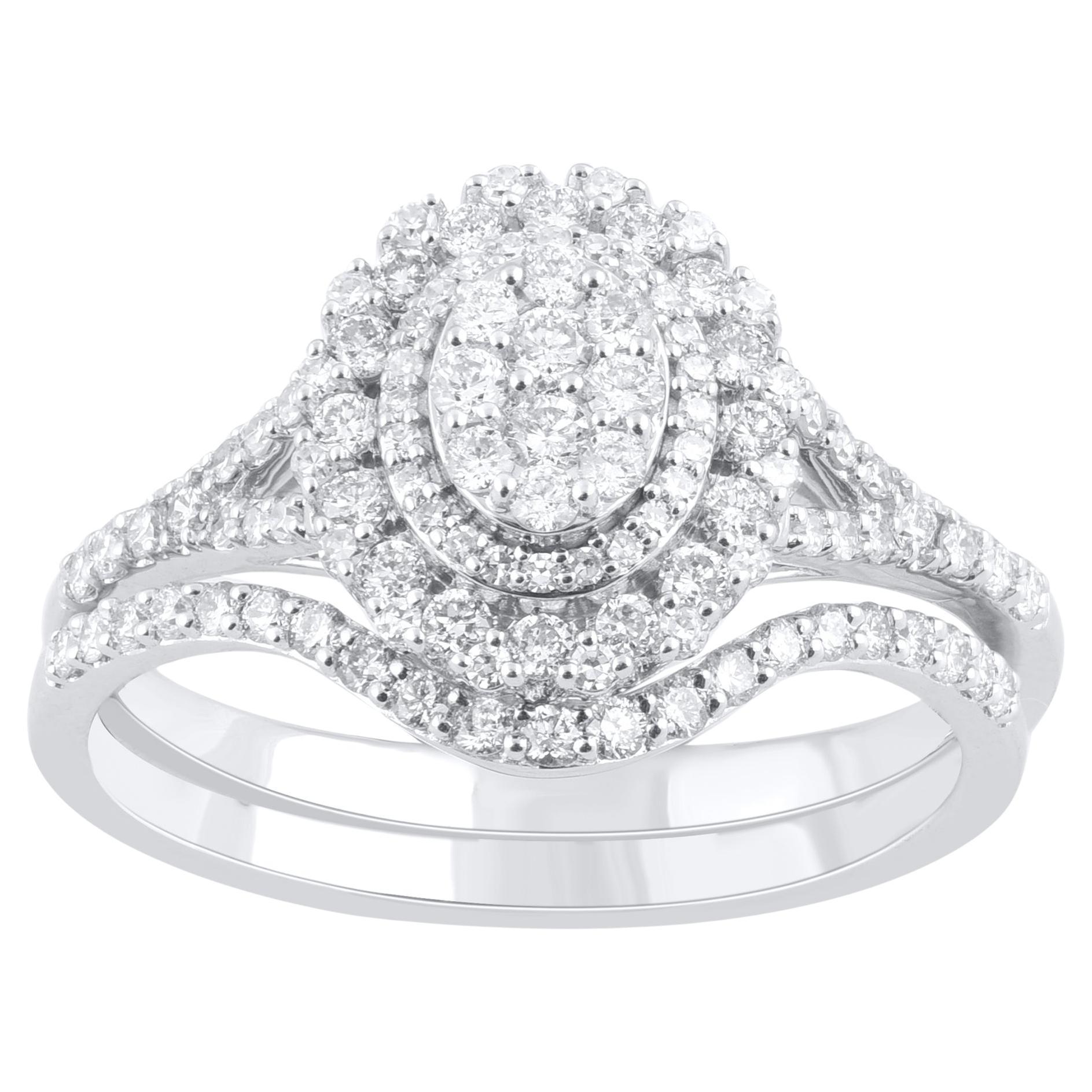 TJD 0.65 Carat Natural Round Cut Diamond 18 Karat White Gold Bridal Ring Set For Sale