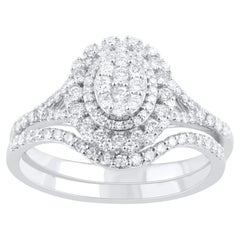 TJD 0.65 Carat Natural Round Cut Diamond 18 Karat White Gold Bridal Ring Set