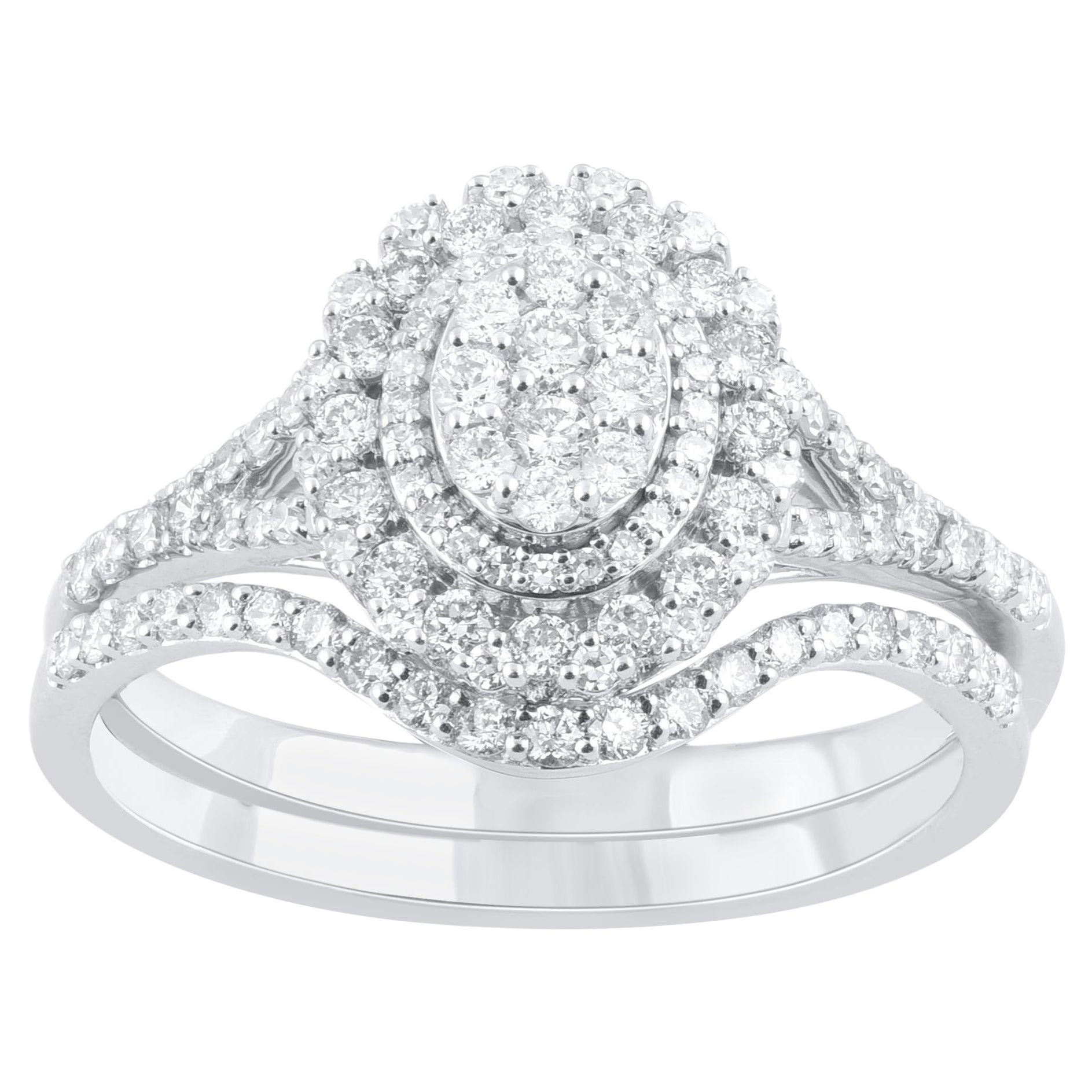 TJD 0.65 Carat Natural Round Cut Diamond 18 Karat White Gold Bridal Ring Set