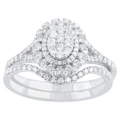 TJD 0.65 Carat Natural Round Cut Diamond 18 Karat White Gold Bridal Ring Set