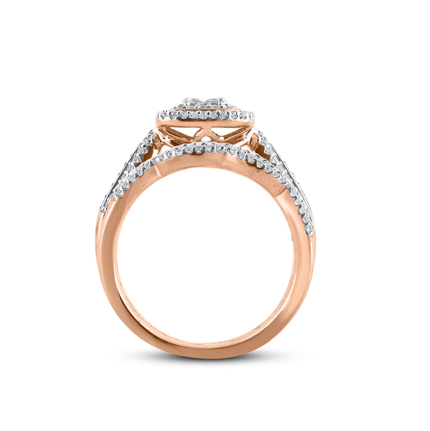 Women's TJD 0.65 Carat Round and Princess Cut Diamond 14KT Rose Gold Bridal Ring Set For Sale