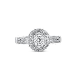 TJD 0.65 Carat Round Cut Diamond 14KT White Gold Engagement Halo Cluster Ring