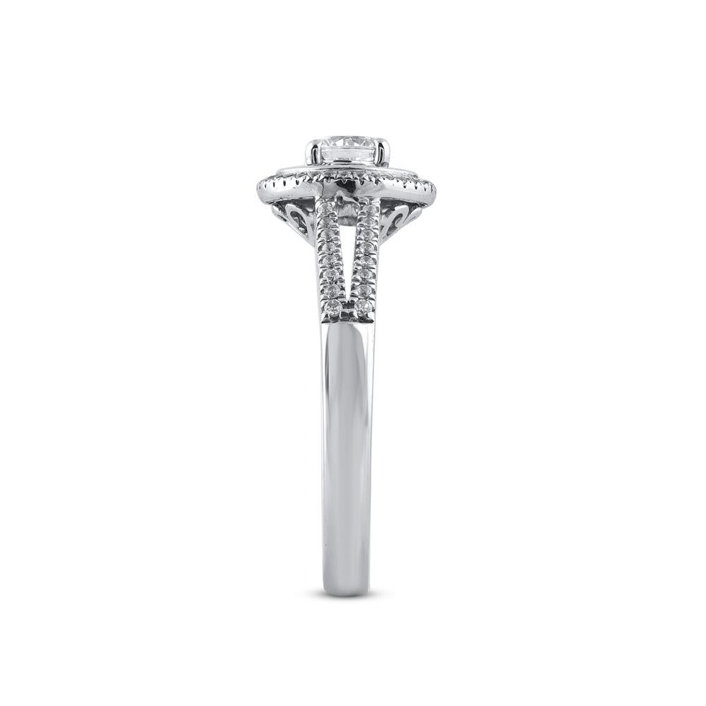 Taglio rotondo TJD 0,65 carati di diamante taglio rotondo in oro bianco 14KT Anello di fidanzamento a cluster aureo in vendita