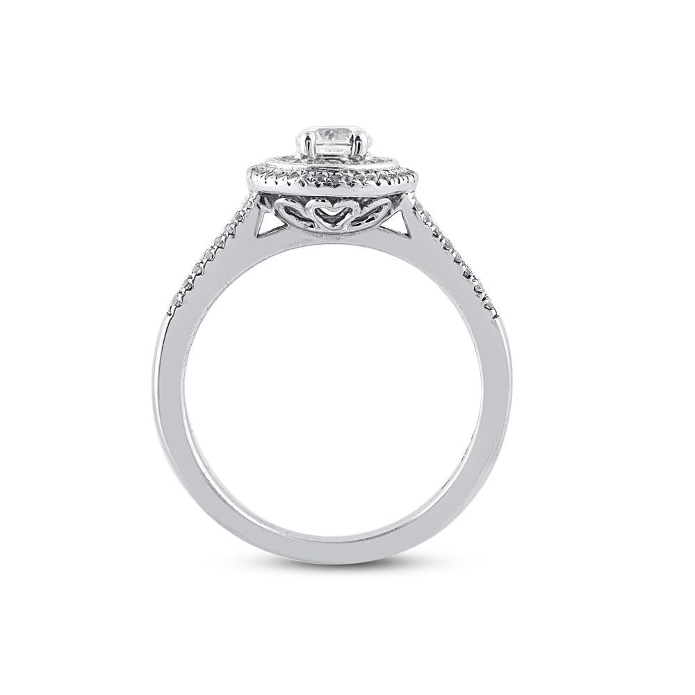 Women's TJD 0.65 Carat Round Cut Diamond 14KT White Gold Engagement Halo Cluster Ring For Sale