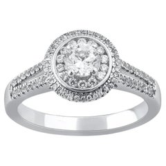 TJD 0.65 Carat Round Cut Diamond 14KT White Gold Engagement Halo Cluster Ring