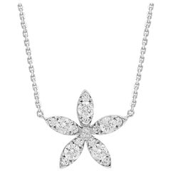 TJD 0.65 Carat Round Diamond 14K White Gold Floral Design Pendant with Chain