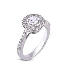 TJD 0.65 Carat Round Diamond 18 Karat White Gold Engagement Ring