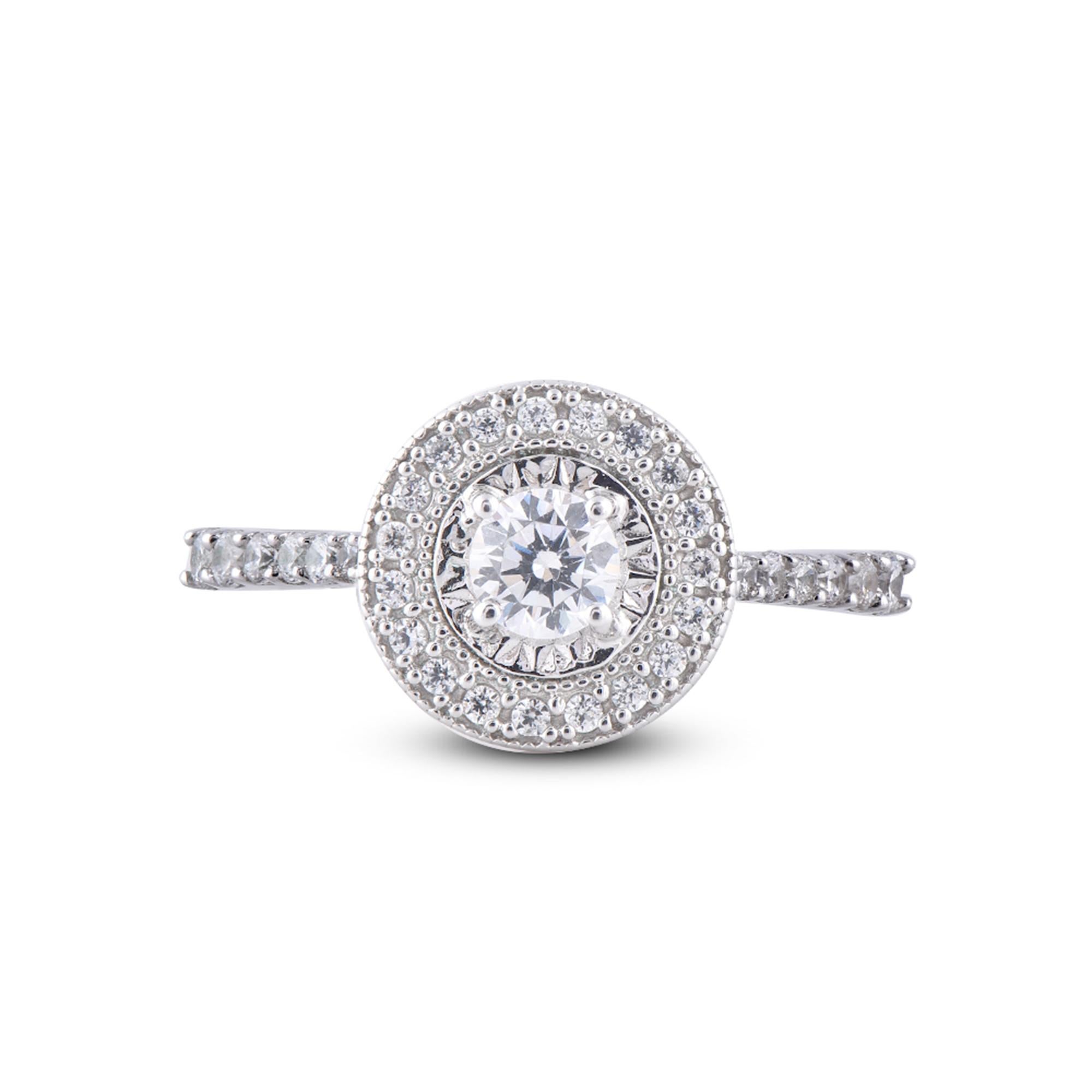 Round Cut TJD 0.65 Carat Round Diamond 18 Karat White Gold Engagement Ring For Sale