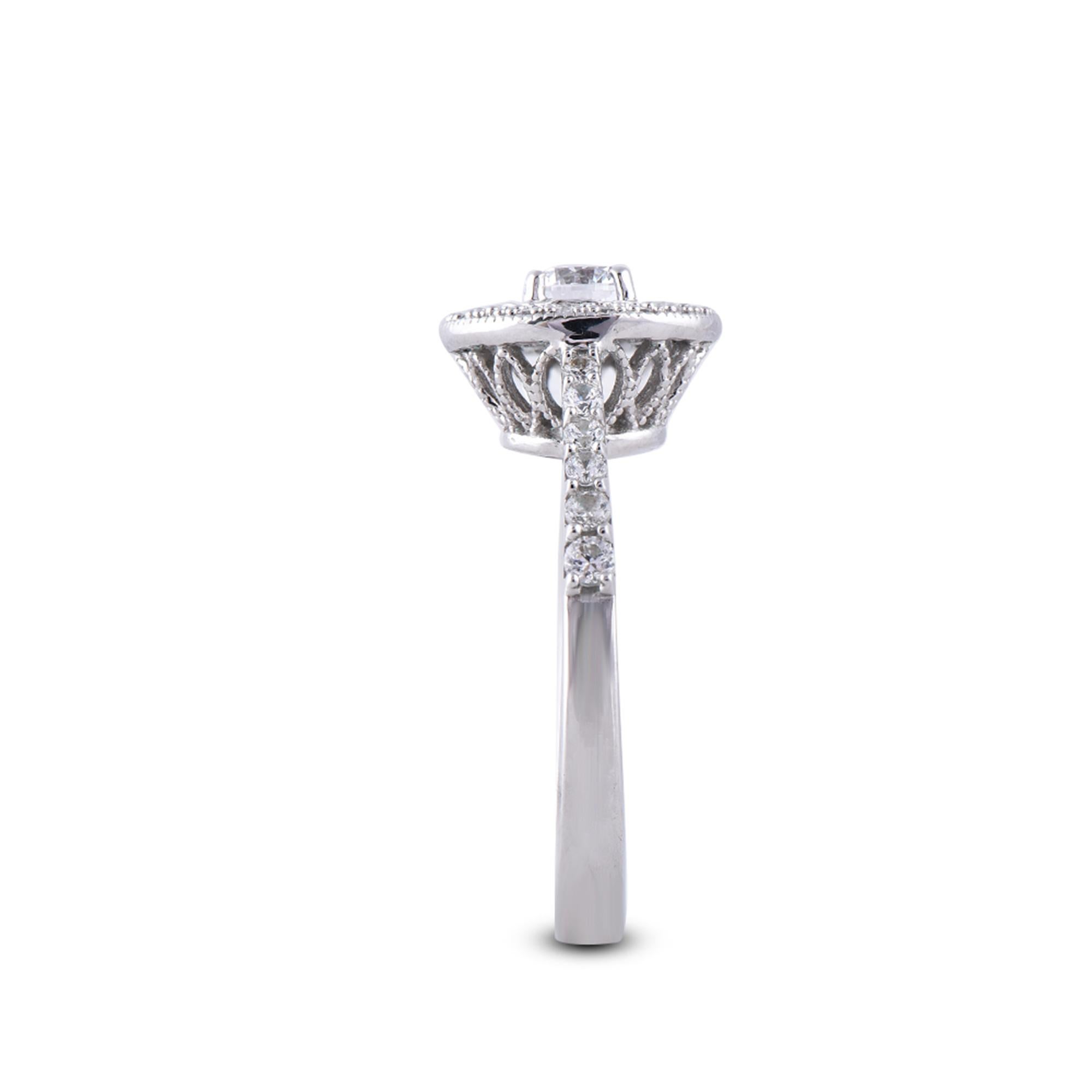 Round Cut TJD 0.65 Carat Round Diamond 18 Karat White Gold Engagement Ring For Sale