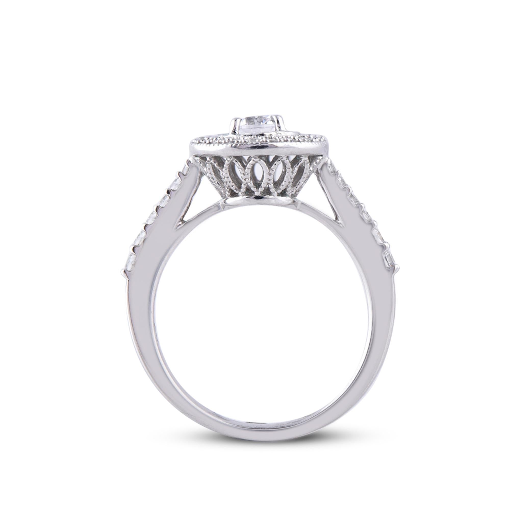 Women's TJD 0.65 Carat Round Diamond 18 Karat White Gold Engagement Ring For Sale