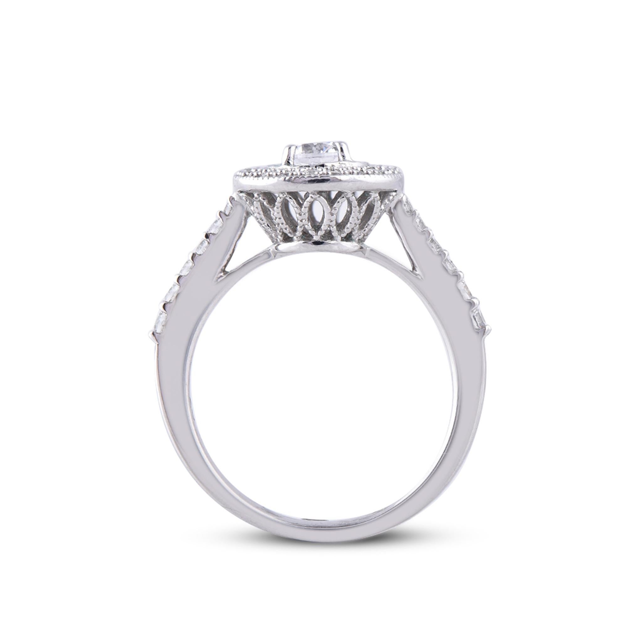 TJD 0.65 Carat Round Diamond 18 Karat White Gold Engagement Ring In New Condition For Sale In New York, NY