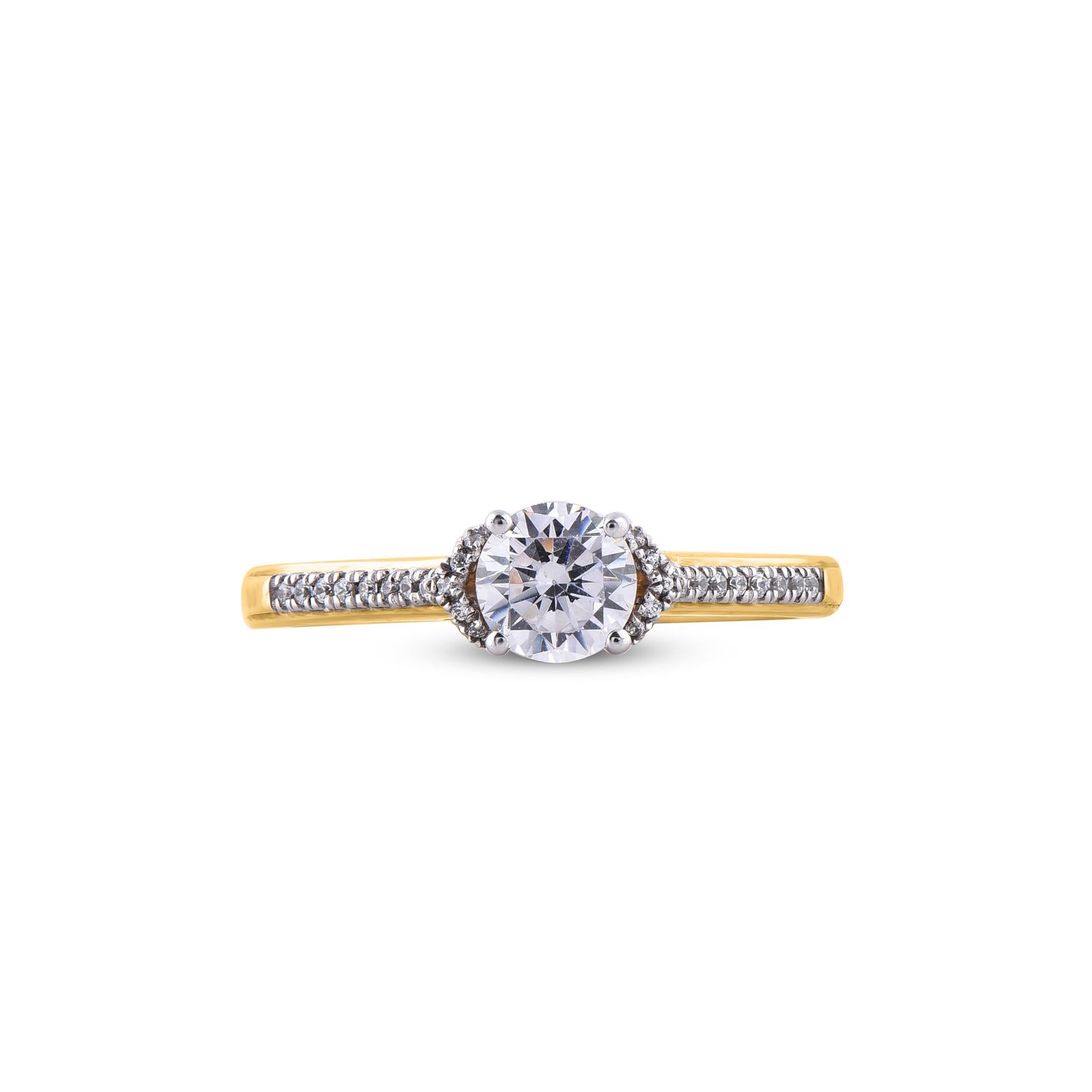 Contemporary TJD 0.65 Carat Round Natural Diamond 18 Karat Yellow Gold Bridal Engagement Ring For Sale