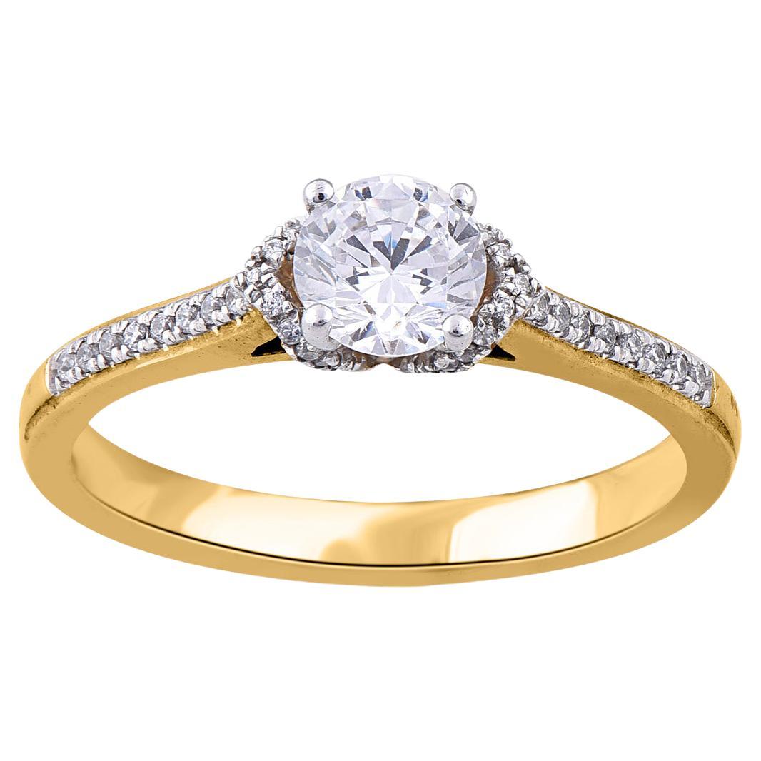 TJD 0.65 Carat Round Natural Diamond 18 Karat Yellow Gold Bridal Engagement Ring For Sale