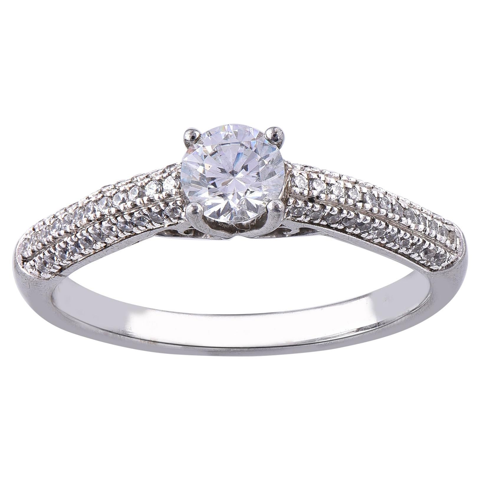 TJD Bague de fiançailles à 4 griffes en or blanc 18 carats avec diamants de 0,66 carat