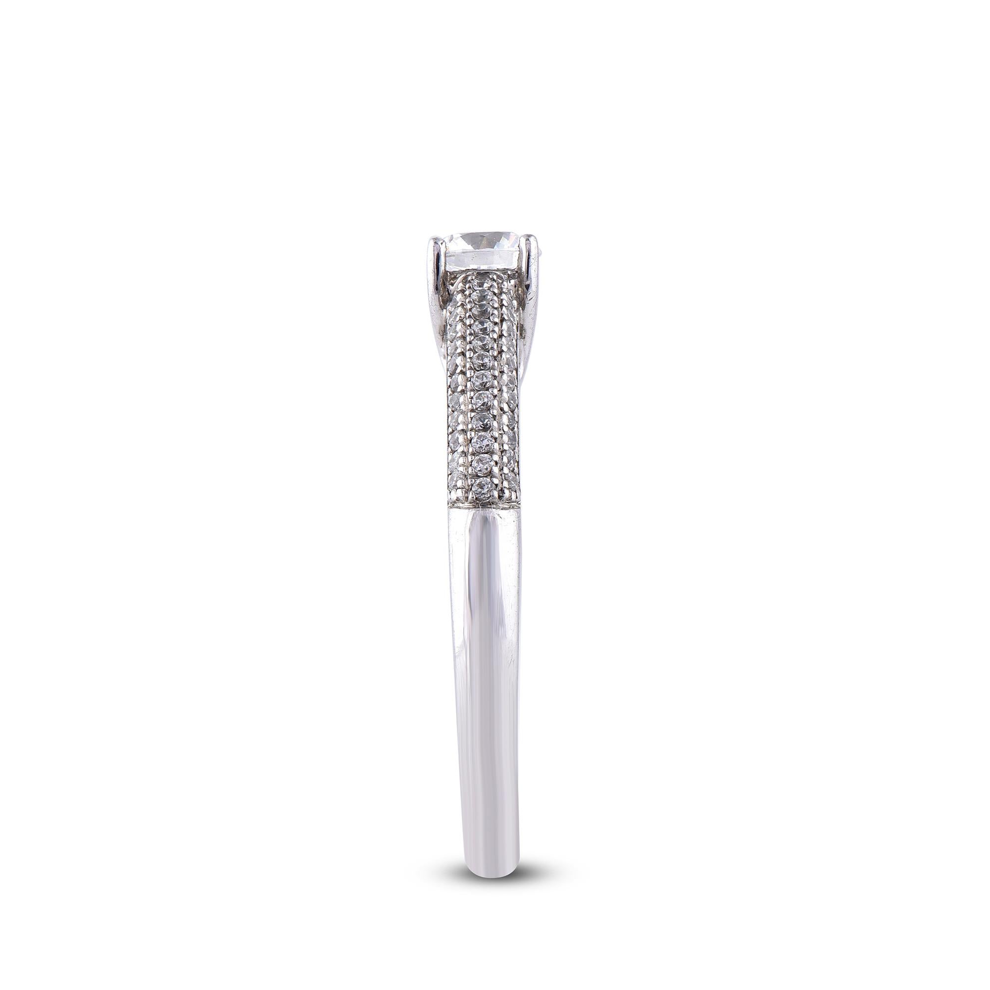 TJD 0.66 Carat Natural Round Cut Diamond 14 Karat White Gold Engagement Ring In New Condition For Sale In New York, NY