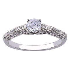 TJD 0.66 Carat Natural Round Cut Diamond 14 Karat White Gold Engagement Ring