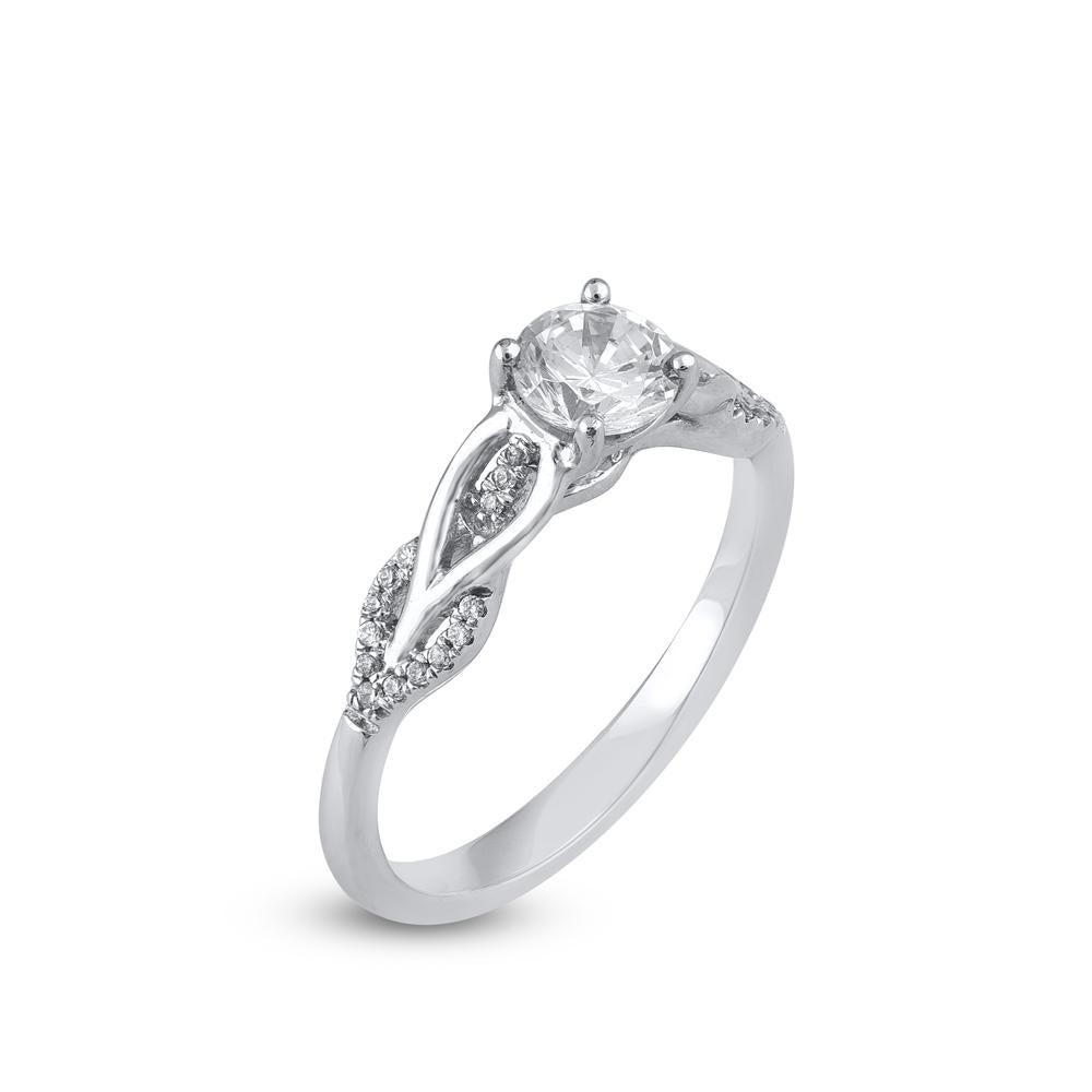 Contemporain Bague de fiançailles de mariage en or blanc 14 carats avec diamants naturels taille ronde de 0,66 carat TJD en vente