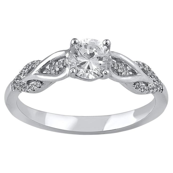 TJD 0.66 Carat Natural Round Cut Diamond 14KT White Gold Bridal Engagement Ring