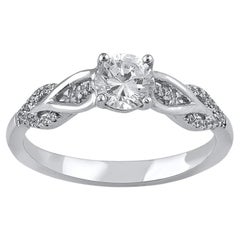 Bague de fiançailles de mariage en or blanc 14 carats avec diamants naturels taille ronde de 0,66 carat TJD