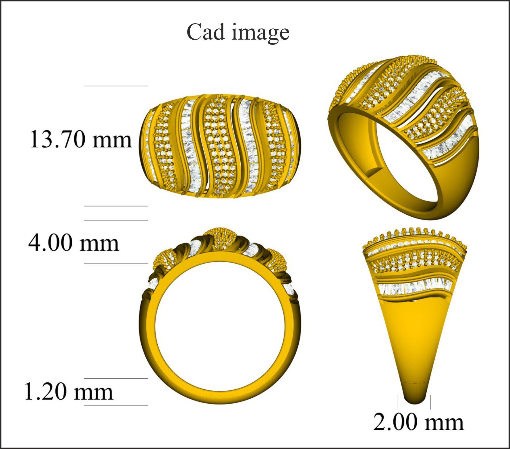 Bring charm to your look with this diamond ring. The ring is crafted from 14-karat gold in your choice of white, rose, or yellow, and features 107 round and 52 baguette diamond set in pave & channel setting and dazzles in H-I color I2 clarity.