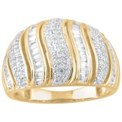 TJD 0.66 Carat Round & Baguette Diamond 14KT Yellow Gold Dome Style Fashion Ring
