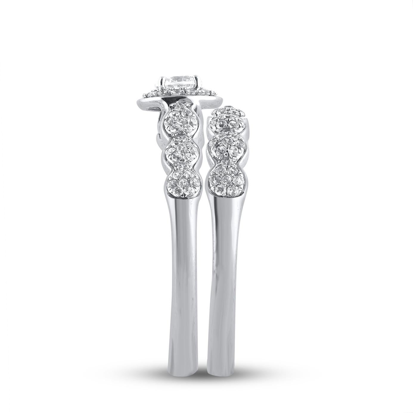 Taglio rotondo TJD 0,66 Carati Diamante Taglio Rotondo 14KT Oro Bianco Stile Anello Nuziale Vintage in vendita