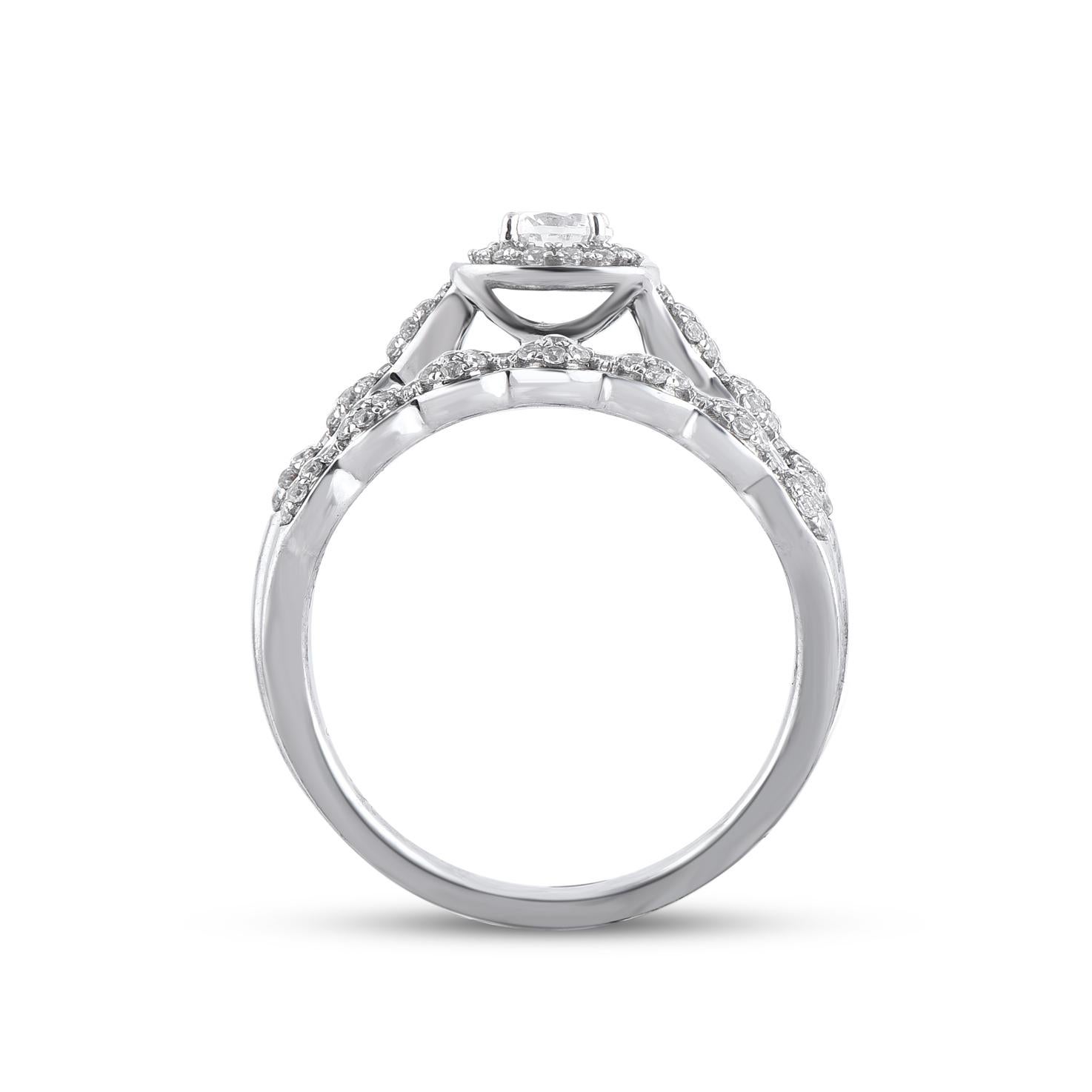 Women's TJD 0.66 Carat Round Cut Diamond 14KT White Gold Vintage Style Bridal Ring Set For Sale